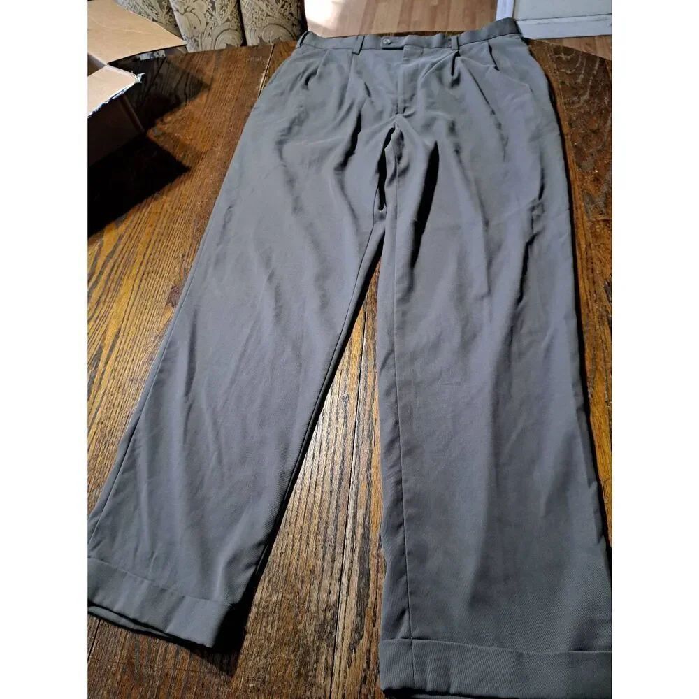 36x32 John Henry Grey Brown Pleated Front Leg Cuffed Hem Casual Dress Pants